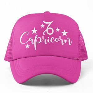 🆕CAPRICORN Script Stars Zodiac Pink Foam Trucker Hat Mesh Snapback Cap